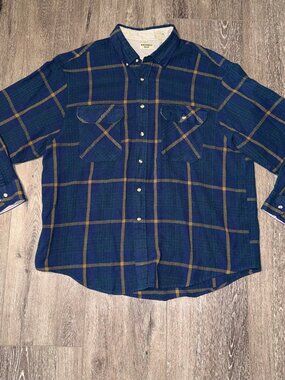 Vintage Northwest Blue Button Up Shirt XXL Green Blue Gold Plaid Outdoor